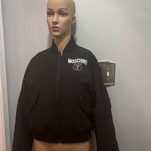 Moschino Black Bomber Jacket with White Logo